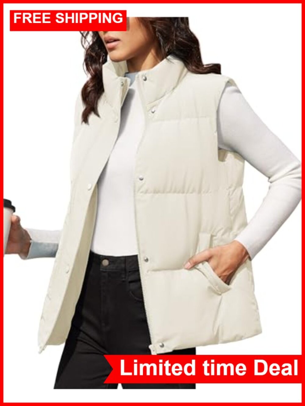 Oversized Down Puffer Vest Sleeveless Quilted Winter Jacket